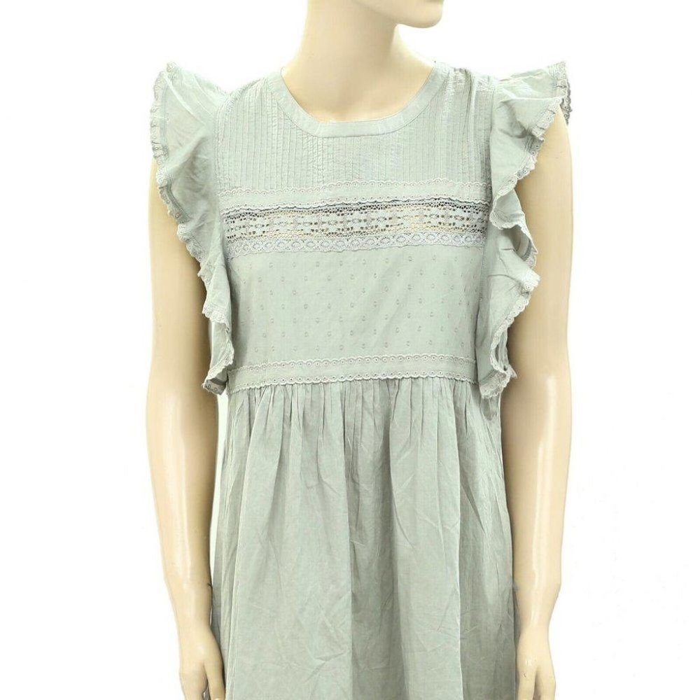 Odd Molly Anthropologie Swiss Dot Lace Mini Dress Ruffle Cotton Mint S-1 View 2